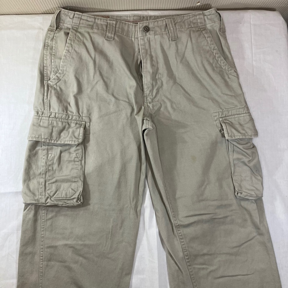 S&B Quality Apparel Outfitters Mens Khaki Tan Cargo Pants Relaxed Fit 34x32